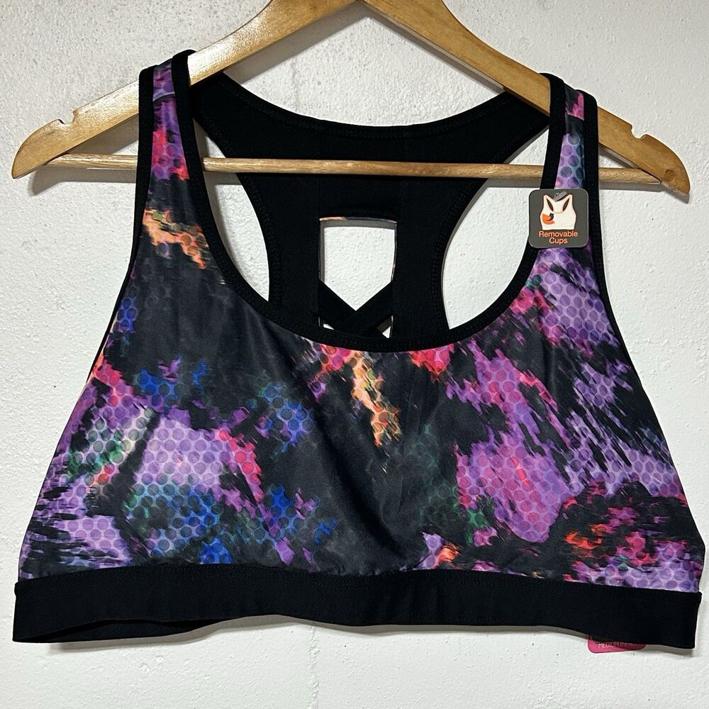 NWT Energy Zone Colorful Sports Bra Racerback Multicolor Removable Pads 3X